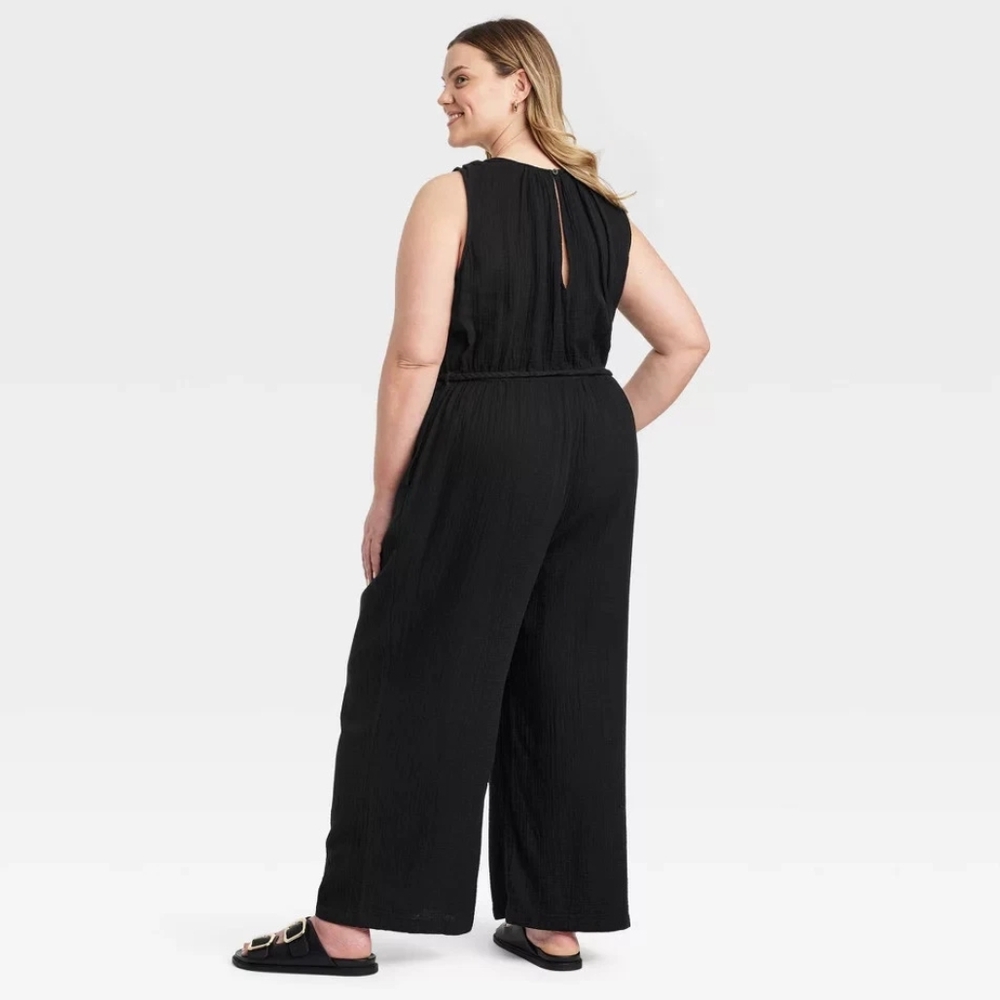 NWT Black Cotton Sleeveless Jumpsuit Size 2X - Picture 2 of 4
